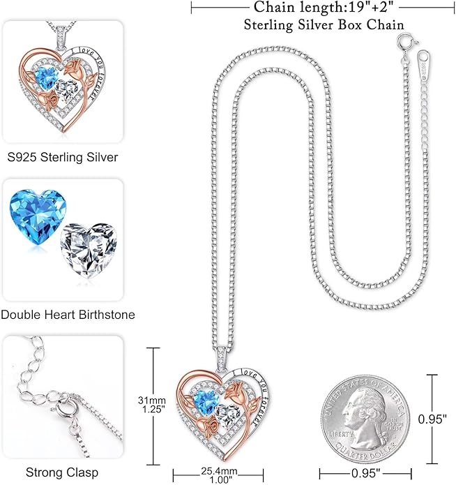 Iefil Mothers Day Gifts for Wife - Sterling Silver Birthstone Necklace Birthday Gifts for Her Wife