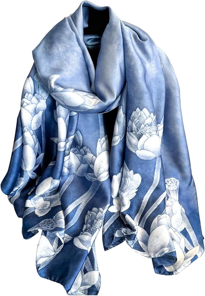 NUWEERIR Womens 100% Large Mulberry Silk Scarf Long Satin Scarf Fashion Lightweight Wraps