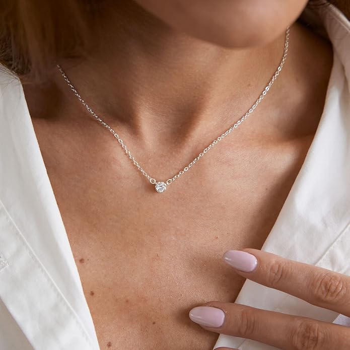 MIDEEO Christmas Gifts for Grandkids CZ Diamond Necklace for Women Dainty Layered Cubic Zirconia Solitaire Pendant Necklace Gold Plated Waterdrop Shape Square Emerald Green CZ Simulated Diamond Bridesmaid Necklace