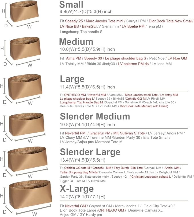 ZTUJO Purse Organizer Insert For Handbags, Silk Purse Organizer with Zipper, Silky Smooth, Bag Organizer For Speedy Neverfull Tote,onthego,Artsy, 6 Sizes(Small,Silky Brown)