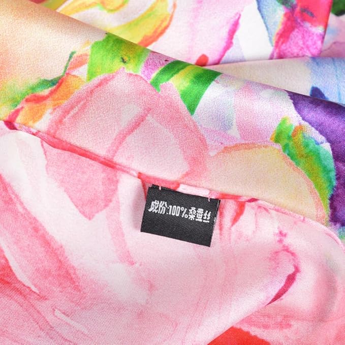 100% Mulberry Silk Scarf for Women Neck Oblong Headscarves Long Floral Print Lightweight Silk Wraps Shawls 67"*20"