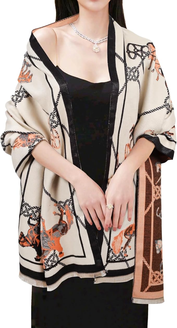 EXTREE Scarfs for Women Pashmina Silky Shawl Wrap for Evening Dressing Blanket Open Front Poncho Cape