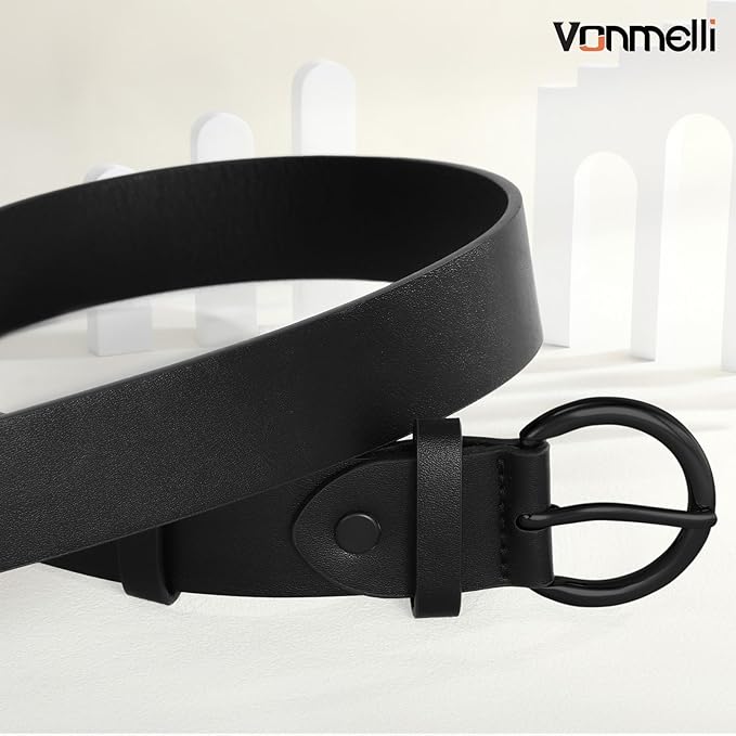 VONMELLI Women Leather Belt for Pants Jeans Dresses Ladies Belts with Fashion Gold Silver Buckle