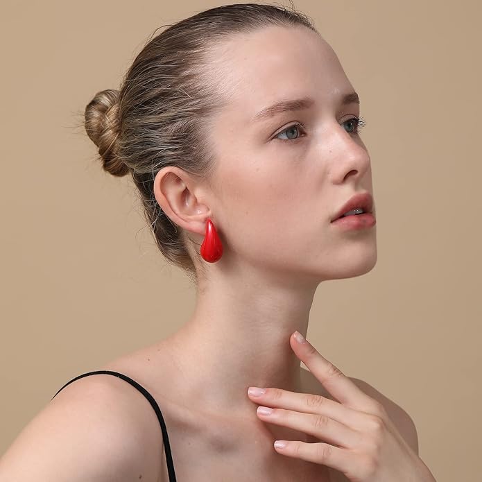 Apsvo Chunky 14K Gold Plated Hoop Earrings for Women, Lightweight Waterdrop Hollow Open Hoops, Hypoallergenic Dupes Earrings