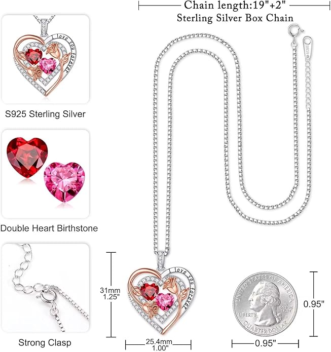 Iefil Mothers Day Gifts for Wife - Sterling Silver Birthstone Necklace Birthday Gifts for Her Wife