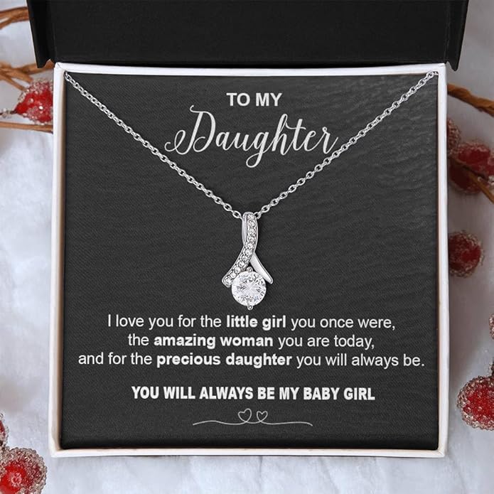 VIRAGIL To My Daughter Gift Necklace From Dad or Mom - Badass Daughter Jewelry With Heartfelt Message & Elegant Box