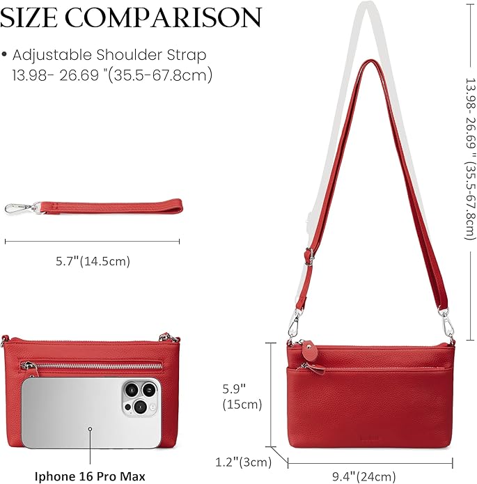 befen Genuine Leather Wristlet Clutch Wallet Purses with RFID Blocking, Small Crossbody Bags Shoulder Handbag for Women