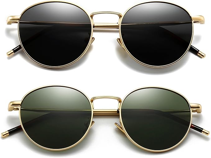 SUNGAIT Ponderable Metal Round Sunglasses for Men Women Classic Vintage Polarized Circle Sun Glasses