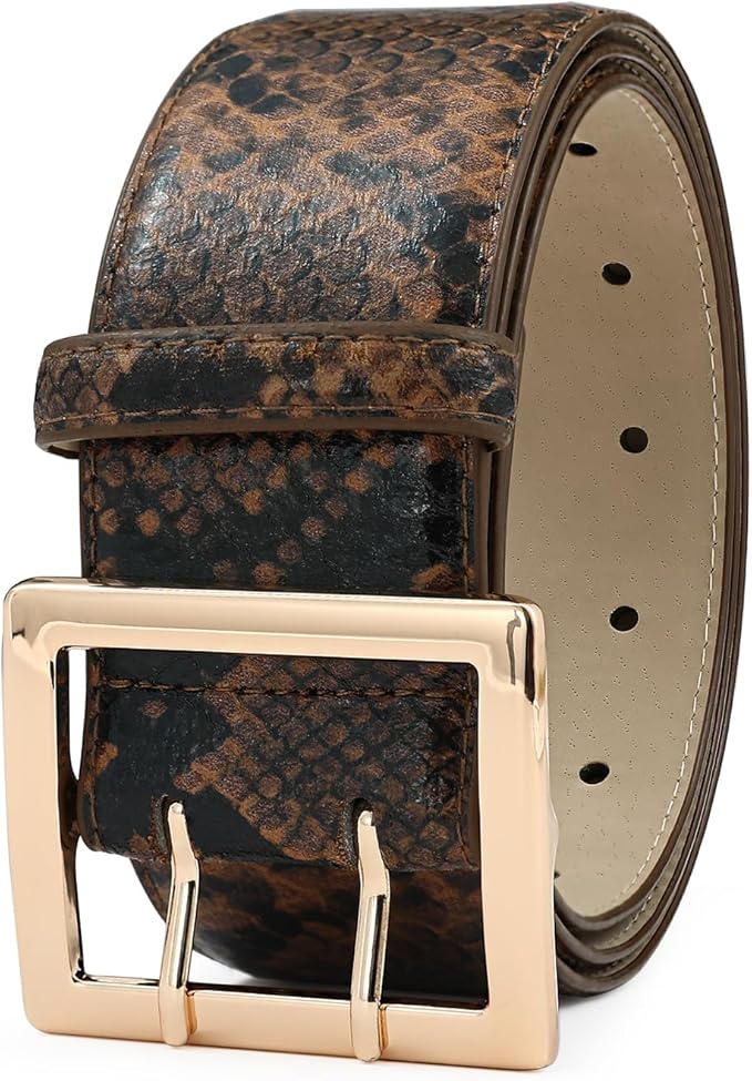 Wide Belts for Women Leather Wide Belts Fashion Thick Black Belt With Gold Buckle Belt for Dresses