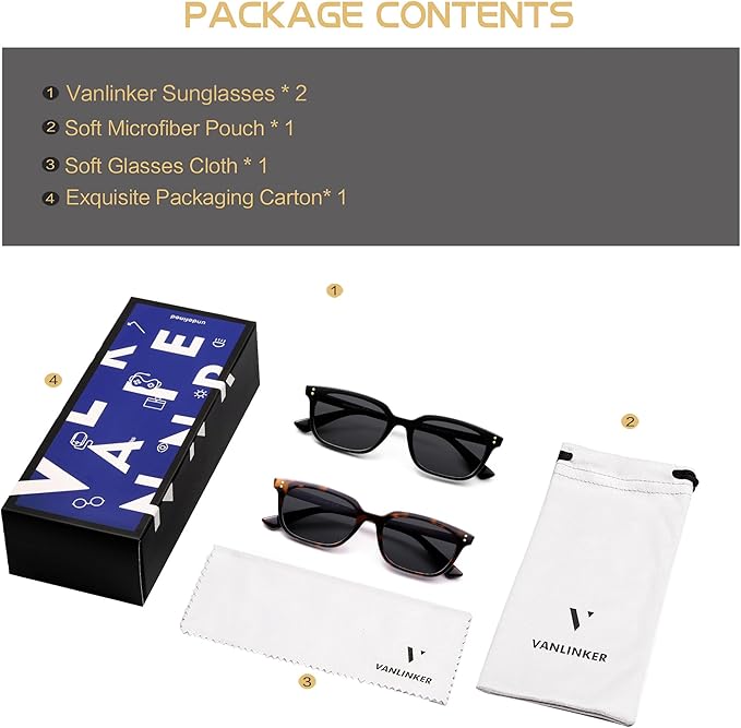VANLINKER Polarized Trendy Small Slim Skinny Square Cat Eye Sunglasses for Women Men Retro Shades VL9862