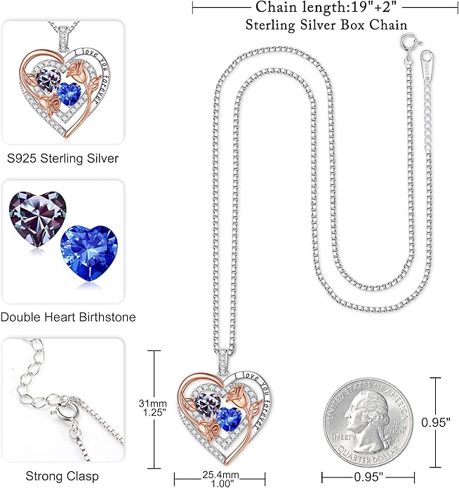 Iefil Mothers Day Gifts for Wife - Sterling Silver Birthstone Necklace Birthday Gifts for Her Wife