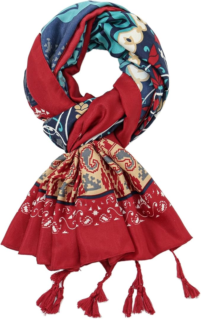 Yeieeo Boho Scarf for Women Lightweight Floral Printed Scarf Fall Winter Fashion Fringed Shawl