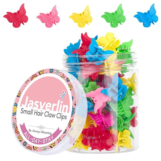 Colorful Mini Butterfly Hair Clips Claw Y2K 90s Cute No Slip Accessories for Women Girls Kids Thin Thick Curly Hair 50 pcs Set Bulk (Basic Color)