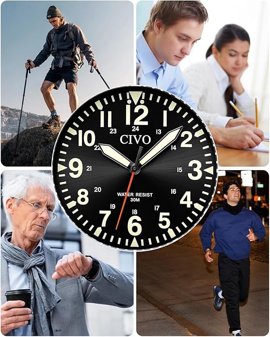 CIVO Analog Wrist Watches for Men: Waterproof Stainless Steel Mens Watches - Silver Watch with Easy Read Dial Men's Watch for Gift