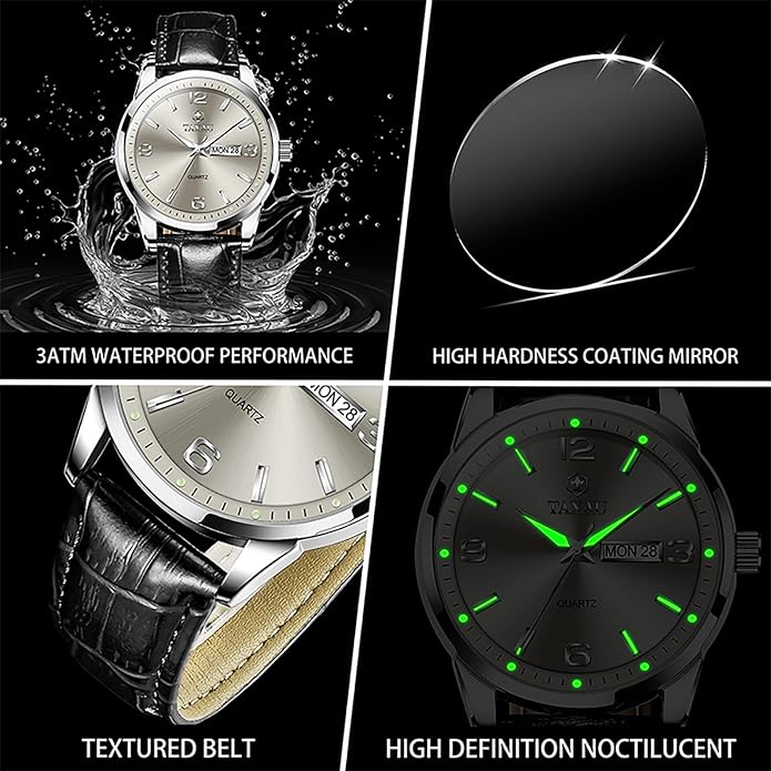 Watches for Men Adjustable Large Arabic Numerals Mens Watches Waterproof Band with Date Popular Quartz Men's Wrist Watch