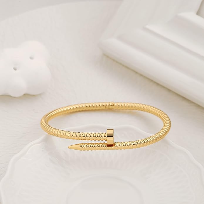 POTESSA 18K Gold Plated Cuff Bracelets Adjustable Dainty Bangle Handemade Jewelry for Women