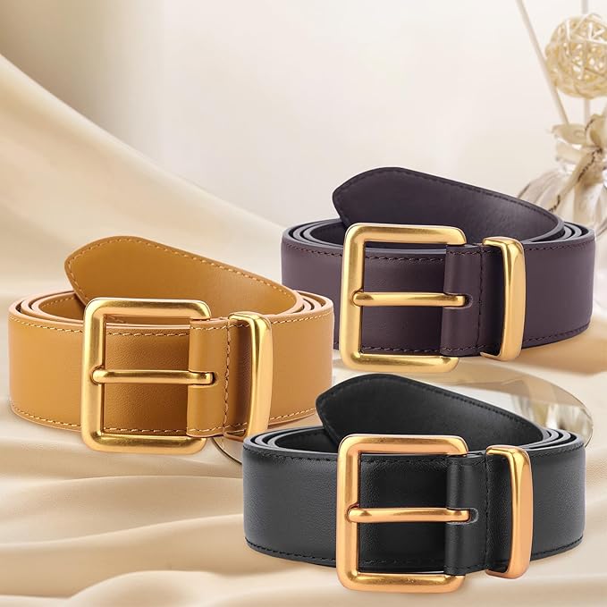 TINIDI Women Genuine Leather Belt for Jeans Pants Dress Fashion Ladies Waist Belt with Gold Buckle