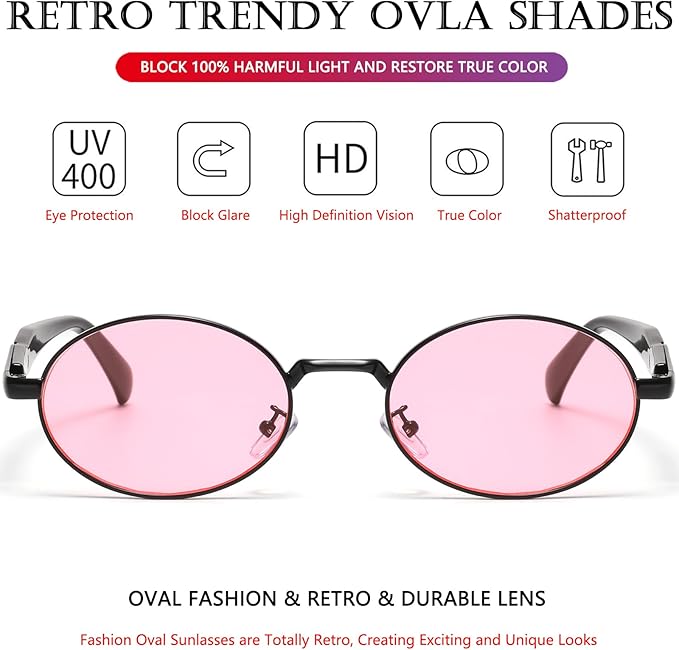 AIEYEZO Retro Oval Sunglasses for Women Men Trendy Fashion Round Sun Glasses Oval Metal Framed Shades