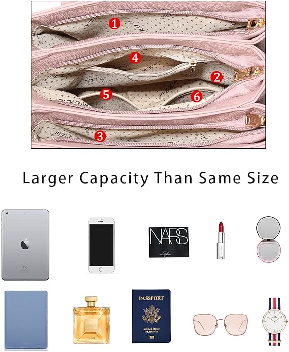 KKXIU 3 Zippered Compartments Purses and Handbags for Women Top Handle Satchel Shoulder Ladies Bags