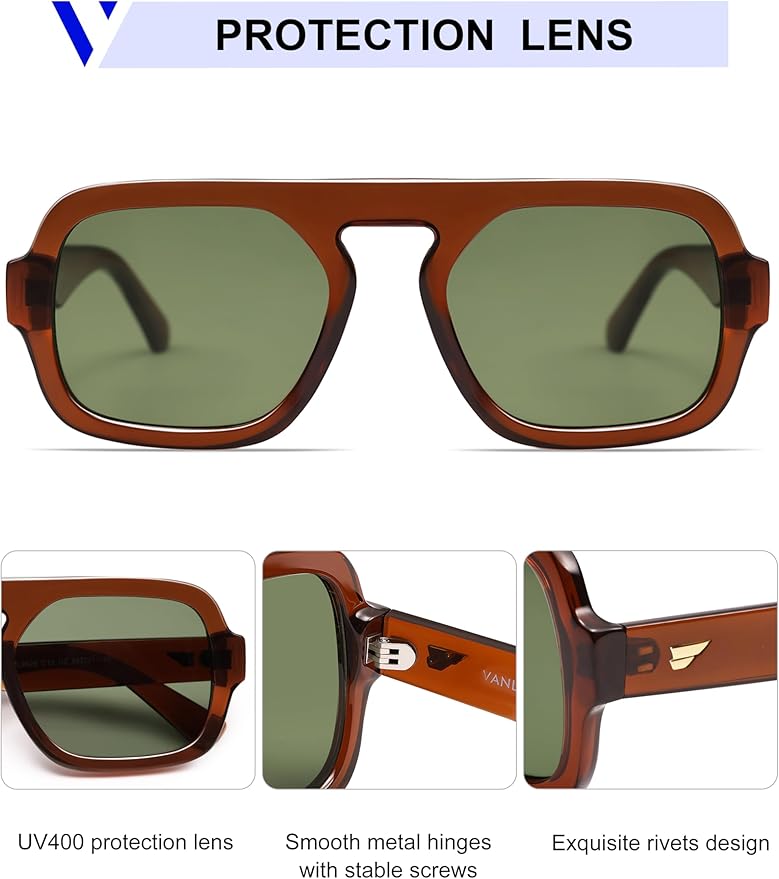VANLINKER Oversized Retro Square Aviator Sunglasses for Women Men 70s Vintage Style Trendy Big Flat Top Sun Glasses VL9826