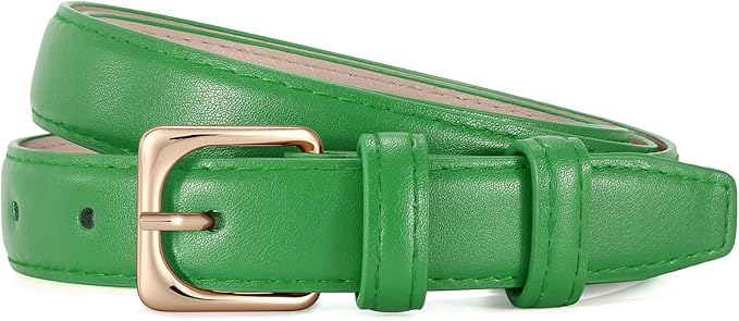 JASGOOD Women Leather Belt Fashion Ladies Skinny Leather Waist Belt for Pants Jeans Dress with Gold Buckle