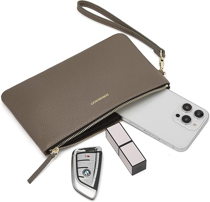 DORIS&JACKY Small Leather Wristlet Clutch Purse for Women Slim Designer Wallet and Cellphone Pouch Bag With Detachable Strap
