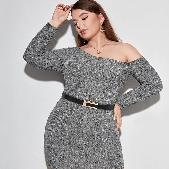 Women's Fashion Classic Metal Buckle Leather Belt with Jeans Dress