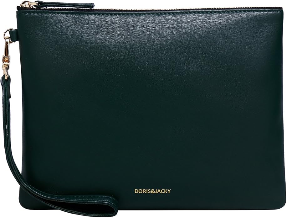 DORIS&JACKY Lambskin Leather Wristlet Clutch Purse for Women Soft Designer Slim Cell Phone Pouch Bag with Detachable Strap