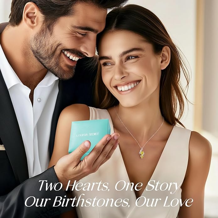 LOUISA SECRET Unique Double Heart Necklace Gifts for Wife Women, 925 Sterling Silver Tiny Birthstone Pendant Jewelry Gift for Her Girlfriend Mom Valentine's Day Anniversary Mother's Day Birthdays & Christmas