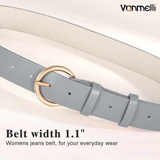 VONMELLI Women Leather Belt for Pants Jeans Dresses Ladies Belts with Fashion Gold Silver Buckle