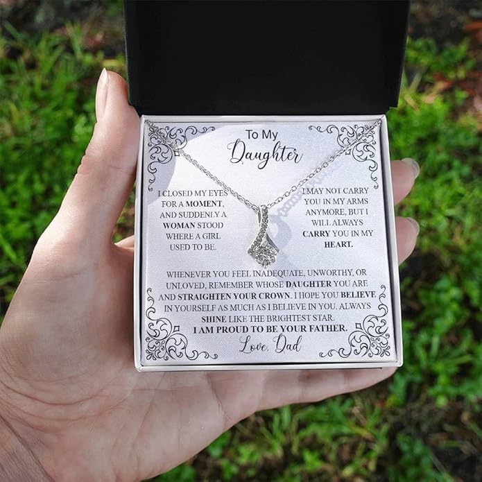 VIRAGIL To My Daughter Gift Necklace From Dad or Mom - Badass Daughter Jewelry With Heartfelt Message & Elegant Box