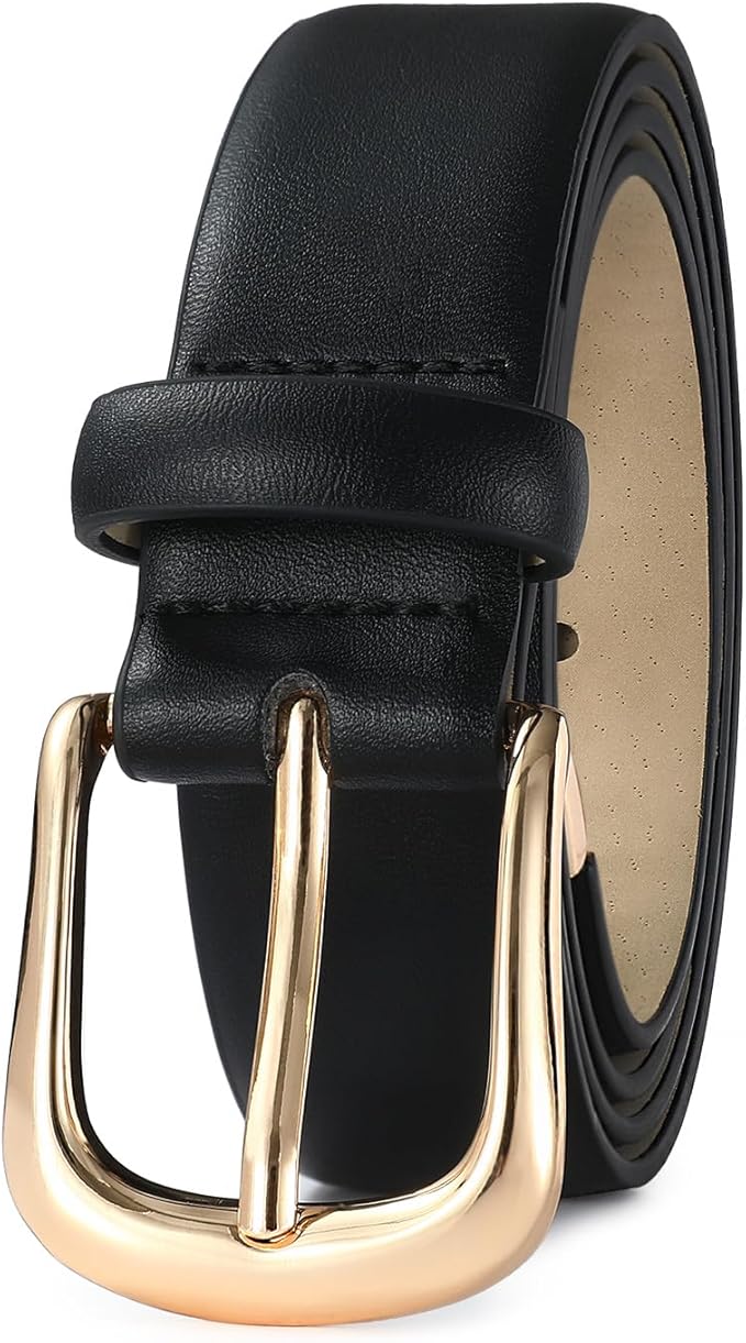 Women's Leather Belts with Gold Buckle Fashion Leather Waist Belt Elegant Ladies Belts for Jeans Dress & Casual Wear