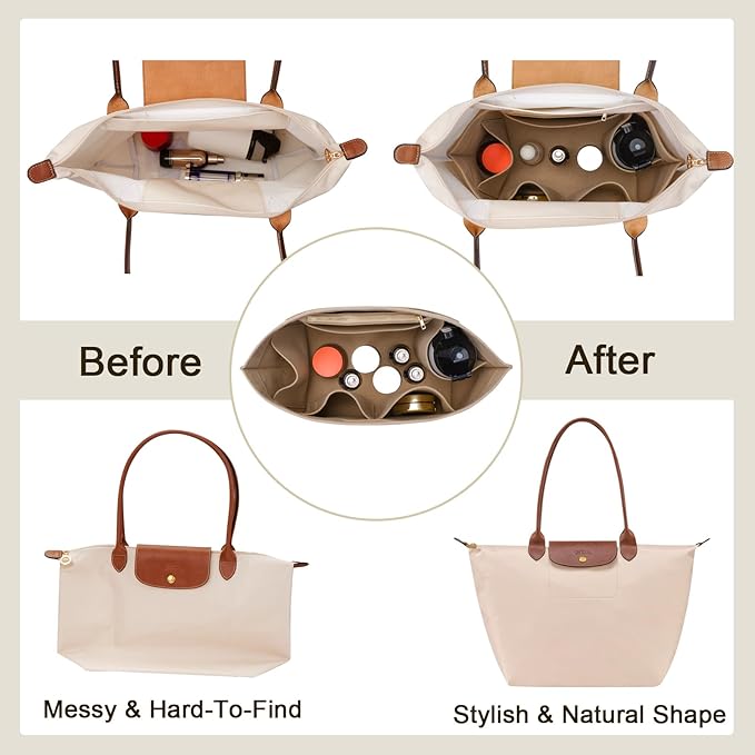 ZTUJO Purse Organizer Insert For Longchamp Le Pliage, Premium Felt Longchamp Purse Organizer Insert (Beige, Medium For Shoulder Bag S & Energy Small & Xtra S)
