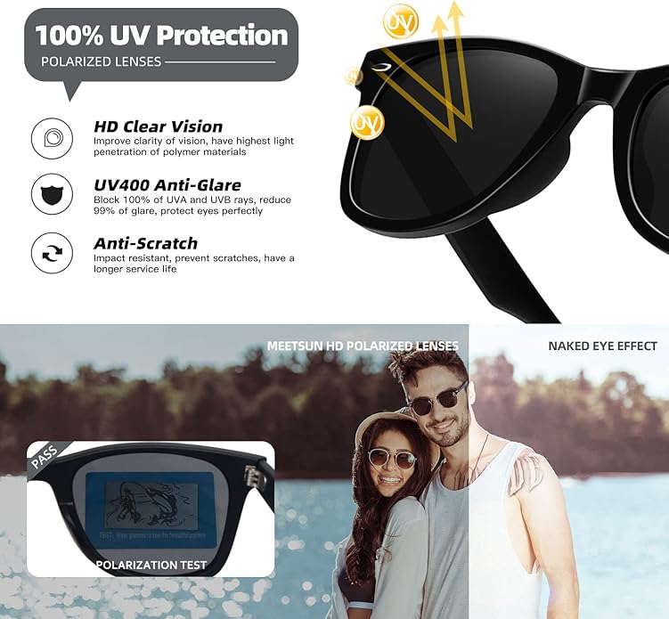 MEETSUN Retro Polarized Sunglasses for Women Men Classic Mirror Lens Driving Trendy Sun Glasses UV Protection (3 Pack)