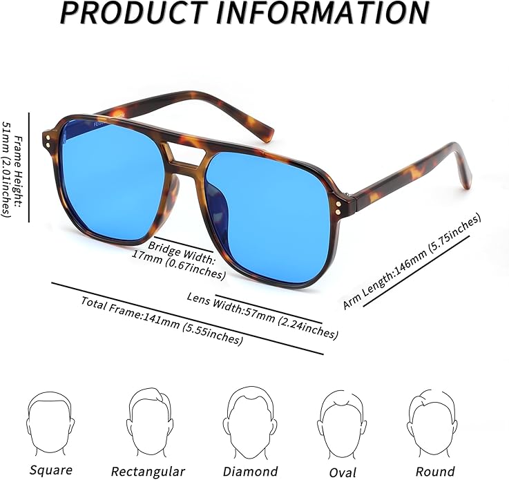 FEISEDY Retro Square Aviator Sunglasses Women Men 70s Vintage Trendy Plastic Frame Sun Glasses B2835