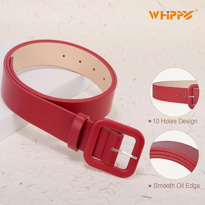 WHIPPY Women Leather Belt Candy Color Fashion Square Buckle Belt Ladies Belt for Jeans Pants Dresses