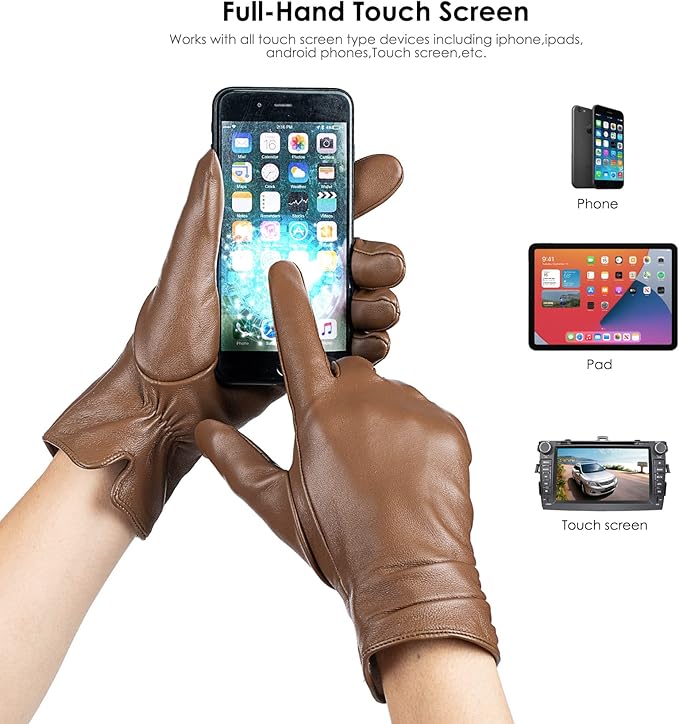 Dsane Womens Winter Leather Touchscreen Texting Warm Driving Lambskin Pure Genuine leather Gloves