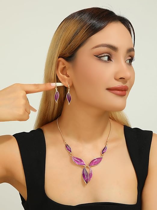 Vintage Chunky Statement Jewelry Set Retro Leaf Floral Geometric Bohemian Boho Bib Necklace Earring Set Fashion Costume Jewelry for Women Girls Wedding Party Prom Unique Gift