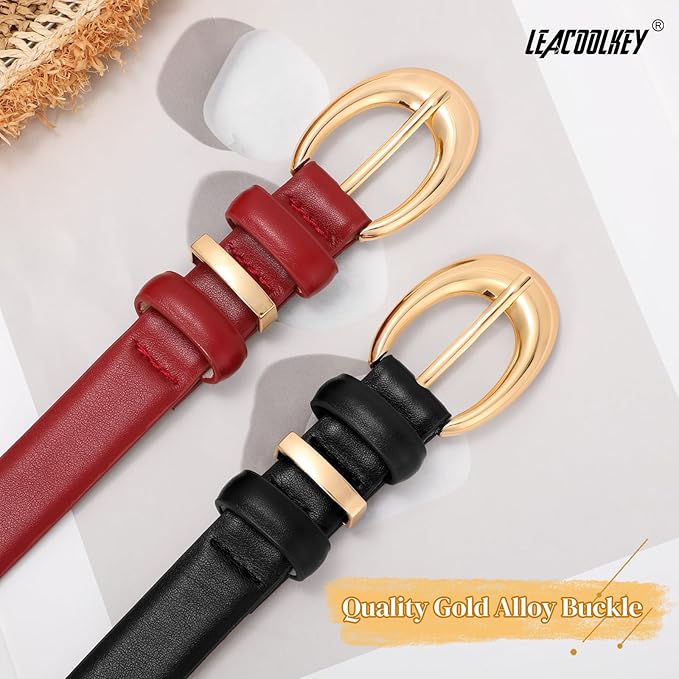 2 Pack Women Leather Belts for Jeans Dress Fashion Ladies Belt with Gold Silver Buckle