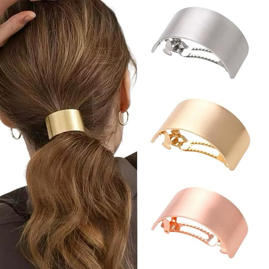 3 Pcs Ponytail Holder Hair Clips, Metal High Ponytail Cuff Hair Barrettes, Strong Hold French Hair Jaw Claw Decorative Accessories for Women Girls