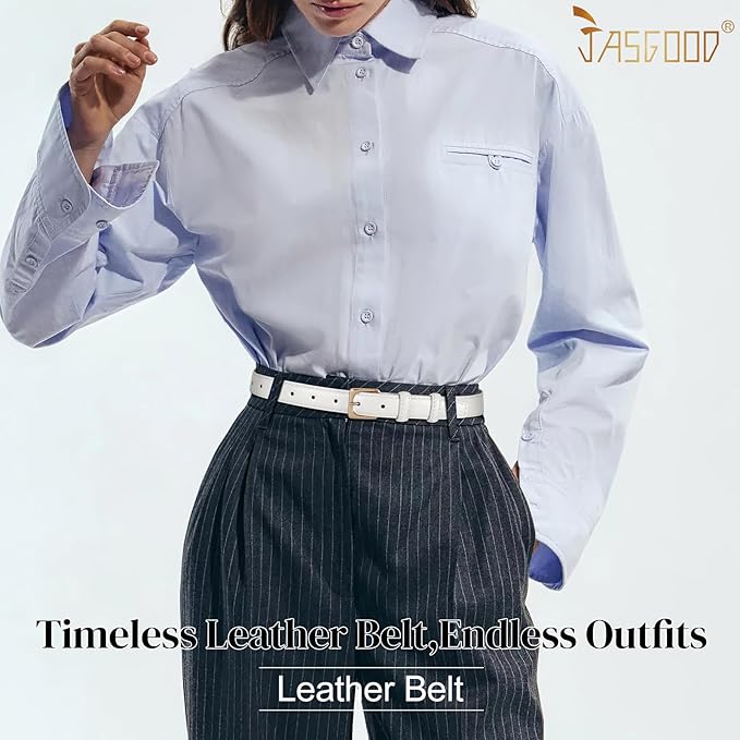 JASGOOD Women Leather Belt Fashion Ladies Skinny Leather Waist Belt for Pants Jeans Dress with Gold Buckle