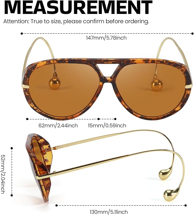 SODQW Oversized Aviator Sunglasses for Women With Earring Trendy Large Big XL Size 2025 Designer Ladies Shades