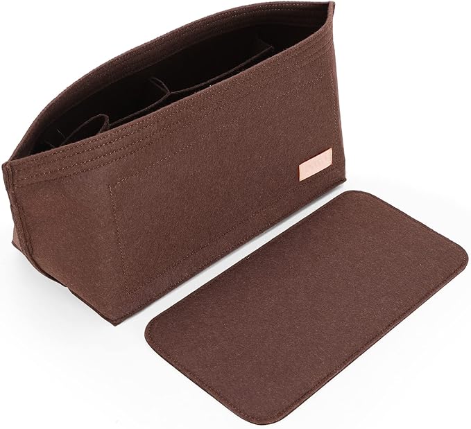 Doxo Purse Organizer Insert for Handbags & Base Shaper 2pc Set, Felt Bag Organizer for Tote with 3 Sizes, Compatible with Neverful PM Speedy 30 and More (PM-Brown-Medium)
