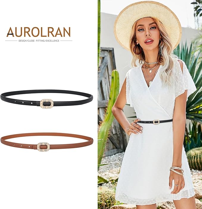 Women's Fashion Classic Metal Buckle Leather Belt with Jeans Dress