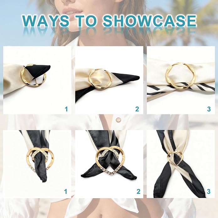 8PCS Scarf Rings and T-Shirt Tie Clips, 2-Size Metal Scarf Holder Set, Gold & Silver Waist Cinch & Shirt Side Tie Accessories for Women