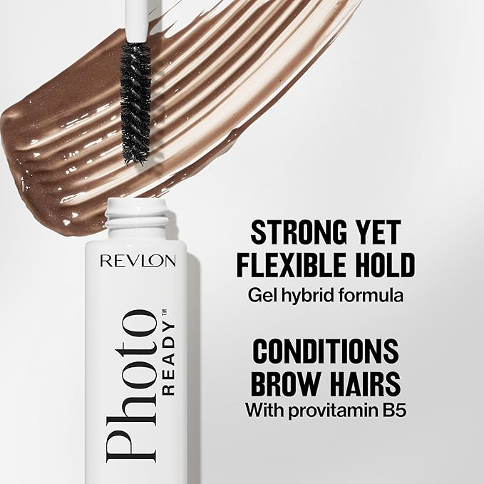 Revlon PhotoReady Lifting Brow Gel, Tinted Eyebrow Lamination with Spoolie Brush, Conditions, Shapes & Defines, 804 Rich Dark Brown, 0.23 fl oz