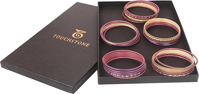 Touchstone Indian Metal Bangles for Women Gold Alloy Bracelets desi 2 Dozen Bangle Collection Bollywood Women's Jewelry Set Multi Stacking Wide Chunky Textured Golden Set of 24 in Gold or White Tone