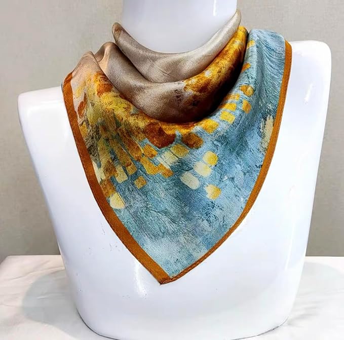 ANDANTINO 100% Real Mulberry Silk Scarf -21'' x 21''- Lightweight Neckerchief –Women Men Small Square Digital Printed Scarves