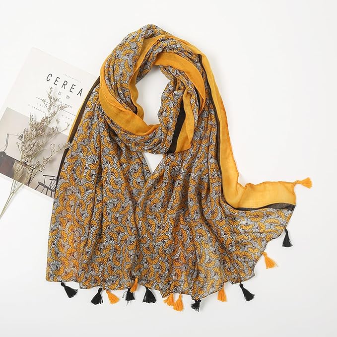 YOUR SMILE Large Boho Scarf for Women Lightweight Floral Printed Scarves Fall Winter Fashion Fringed Shawl wraps