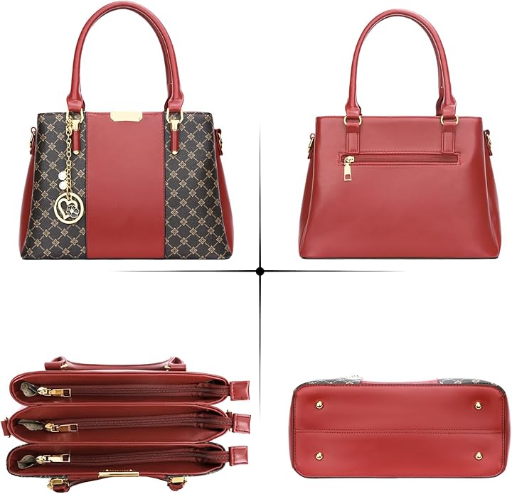 KKXIU 3 Zippered Compartments Purses and Handbags for Women Top Handle Satchel Shoulder Ladies Bags
